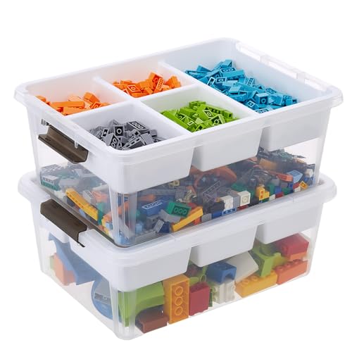 MACOPRO 17 QT Plastic Storage Box with Removable Tray, Bins with Lids, 2 Packs Clear Storage Container for Craft Supplies, Beads, Tools, Sewing, and Playdoh Organization(White, 2Pack-17QT) - size: 2Pack-17QT