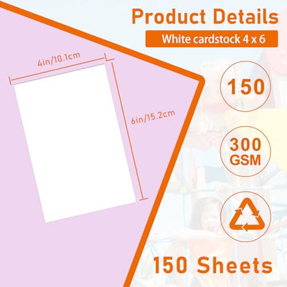 Guakicae 150 Sheets White Cardstock 4 x 6 Scrapbooking Paper, 300gsm/110lb Heavyweight Flat Paper Card Stock for DIY Card Making, Invitations, Greeting Cards, Birthday, Business Cards - color: White, size: 4x6-150pcs
