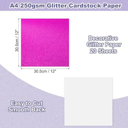 PATIKIL 20Sheets Hot Pink Glitter Cardstock, 12x12In Glitter Paper Card Stock Shiny Scrapbook 250gsm Sparkly Paper Large Shimmer for Crafts Scrapbook DIY Art Wedding Party - color: Hot Pink, size: 12x12In
