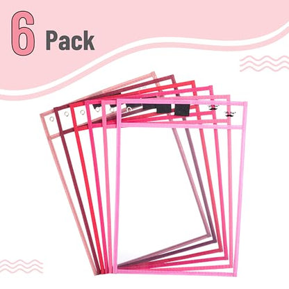 Mr. Pen- Reusable Dry Erase Pocket Sleeves, 10" x 14", 6 Pack, Pink Shades | Clear Plastic Paper Sleeves, Ticket Holders, Clear Plastic Sheet Protectors, Teacher, School, Classroom Supplies - color: Pink Shades, size: 6 Pack