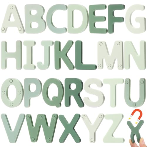 VioraWhite 26 Pcs Food Grade Silicone Magnetic Letters (Sealed Magnet, CPC Certified) Toddler Fridge Bulk ABC Educational Learning Toy for Baby Kid Girl Boy Gift(Greenery Color,Letter) - color: Greenery Color, style: Letter