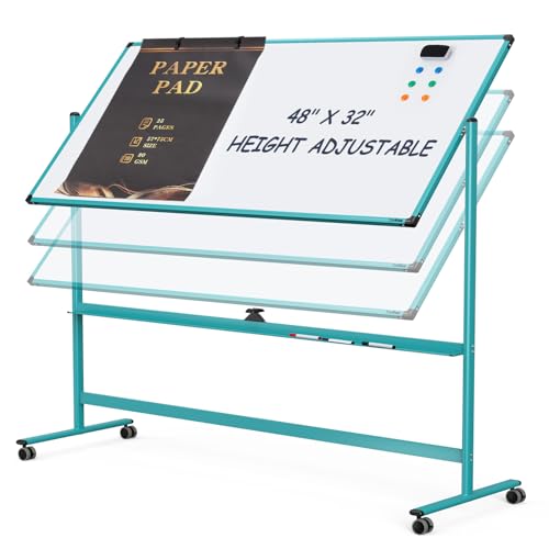 Mobile Whiteboard on Wheels, 48x32 Inches Rolling Whiteboard, Magnetic Dry Erase Board with Stand, Standing White Board for Office, School, Home, Large Double Sided White Board with Paper Pad - color: Blue, size: 48"x32"