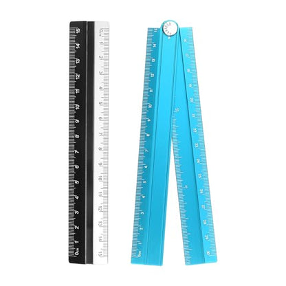 HARFINGTON Folding and Straight Ruler Kit 30/15cm Metric Aluminum Alloy Plastic Protractor Foldable Angle Ruler for Home Classroom Office, Blue - color: Blue