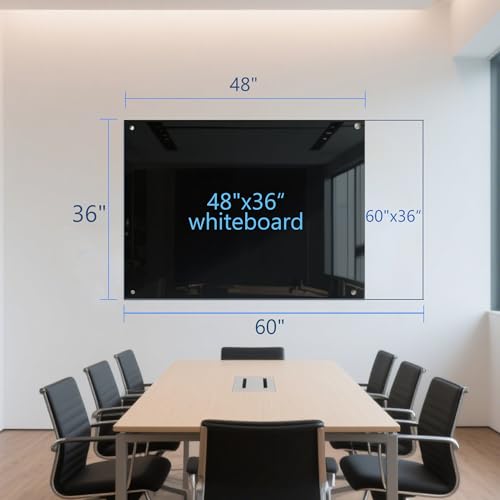KIZZBY Glass Dry Erase Board - Magnetic Blackboard, 60"X36" Frameless Black Board Clear Glass Boards with Super Strong Magnets, Wall Mounted for Office, Classroom and Home - color: 60"×36" Black
