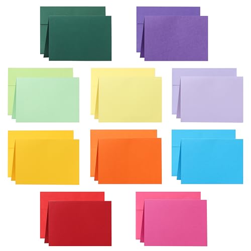 Guakicae 100 packs 10 Assorted Colors Cards and Envelopes 5 x 7 Printable Heavyweight Blank Folded Cardstock and A7 Envelopes for Wedding Invitations, Thank You Cards, Birthday Party - color: Multicolor, size: 5x7-100pcs