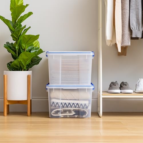 IRIS USA WeatherPro 44 Qt Storage Bins with Lids, 2 Pack, BPA-Free Plastic Gasket Box with Tight Latch and Seal, Stackable Nestable Tote Tub - Clear/Blue - size: 44 Qt. - 2 Pack