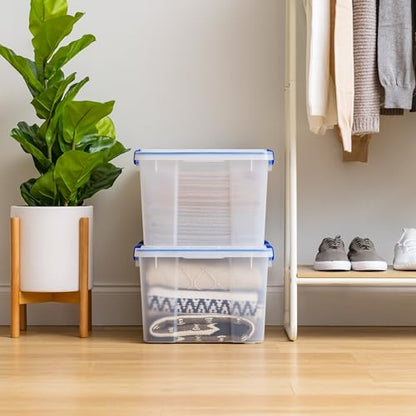 IRIS USA WeatherPro 44 Qt Storage Bins with Lids, 2 Pack, BPA-Free Plastic Gasket Box with Tight Latch and Seal, Stackable Nestable Tote Tub - Clear/Blue - size: 44 Qt. - 2 Pack