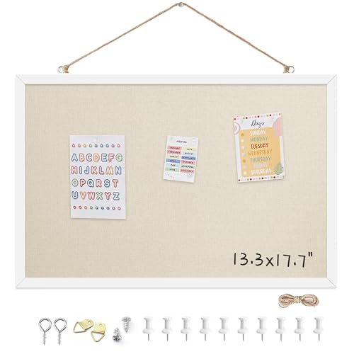 13.3x17.7 InchCork Board for Wall Hanging with Linen, Bulletin Board with Push Pins, Mounted Memo Message Board for Home Office Decor, Dorm Room Essentials, Classroom Organization - color: Natural Wood Frame, size: 13.3*17.7inch