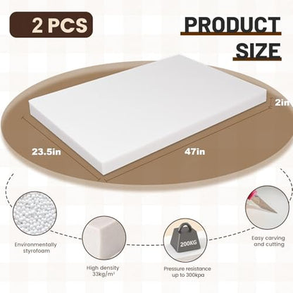 High Density XPS Large Foam Board, 2 Pack, 47x23.5x2in | Polystyrene Craft Foam Sheets, Rigid and Easy to Shape,DIY Modeling Art Projects, Cosplay Prop Production, Carve,Insulation - size: 47x23.5x2in-2pcs