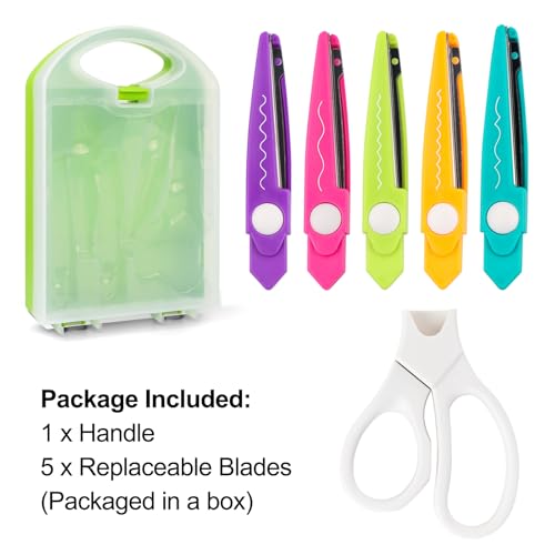 6Pcs/Set Craft Scissors Decorative Paper Edge Scissors With Storage Box Set, 5 Kinds Zig Zag Edges Scissors Great for DIY Projects Paper Card,Photo, Scrapbook,Office School Home Manual (Green)