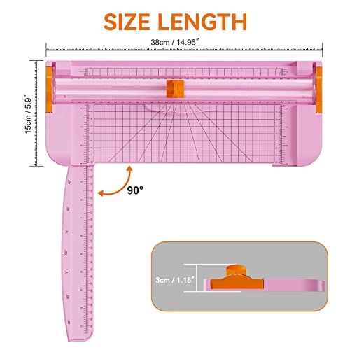 Paper Cutter 12 Inch Titanium Paper Trimmer Scrapbooking Tool with Automatic Security Safeguard and Side Ruler for A4, Craft Paper, Label, Photo and Cardstock (Pink)