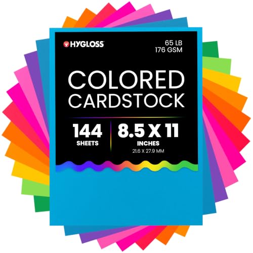 Hygloss Bright Colored Cardstock - 8.5x11-Inch, 12 Assorted Colors, 144 Sheets, 65 lb/ 176 gsm, Fade-Resistant, Acid-Free Color Card Stock Paper - color: 12 Assorted Colors, size: 8.5 x 11 Inch, style: 144 Sheets