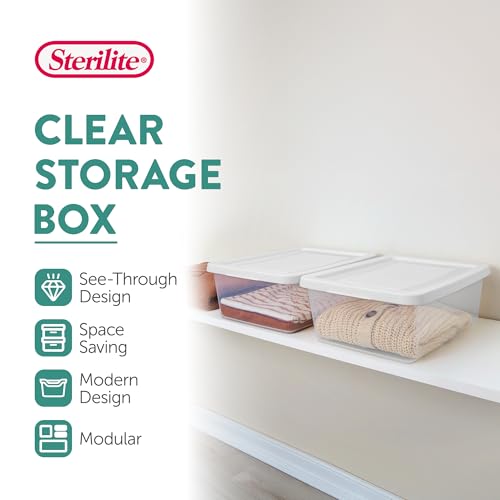 Sterilite 48 Pack Storage Box, 12 Quart Stackable Tote, Clear Plastic Container with Secure Snapping Lids for Home and Office Organization, White - size: 12 Quart, style: 48 Pack