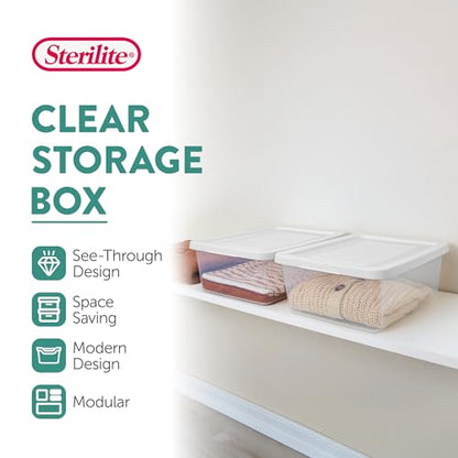 Sterilite 48 Pack Storage Box, 12 Quart Stackable Tote, Clear Plastic Container with Secure Snapping Lids for Home and Office Organization, White - size: 12 Quart, style: 48 Pack