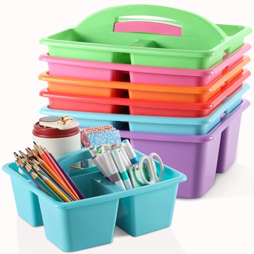 6 Pack 3 Compartment Small Caddy Plastic Classroom Organizer with Handle Portable Teacher Supply Storage Caddy Craft Art Caddies for Pencil, Crayon, Marker, Home, Office, School Supplies(Classic) - color: Classic