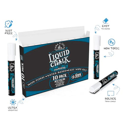 LANA & LUCA Liquid Chalk Marker Pen - White Dry Erase Marker - Chalkboard Markers for Signs, Windows, Blackboard, Glass - Reversible Tip (6mm, 20 Pack) - size: 10 Count (Pack of 2)