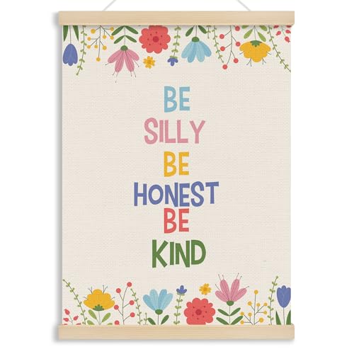 MOTERMATE Inspirational Girl Nursery Poster Hanger Frame, Kids Affirmations Floral Wall Hanging Decor Art Framed for Girls Room Bedroom, Be Silly Be Honest Kind Wall Poster Prints, 12x16 Inch - color: kind