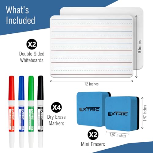 Small White Board for Kids 2 PK, Double Sided Small Dry Erase Board, 4 Fine Tip Markers, 2 Mini Erasers Mini Whiteboard for Kids, Lapboard perfect for Homeschool Supplies, Office, Classroom
