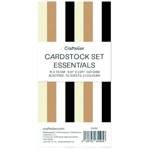 Craftelier - Essentials Color Cardstock | Pack of Colored Cardstock | Colored Paper for Crafts, Scrapbooking, DIY Projects | 32 Sheets, Double-Sided, 5.91" x 2.95", 8.47oz - color: Essentials, size: 5.91" x 2.95"