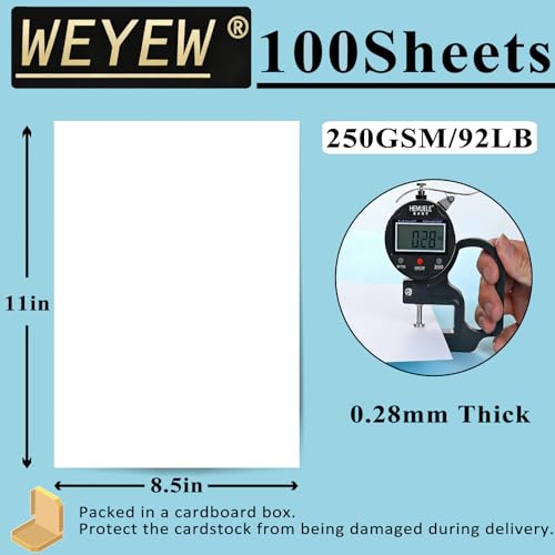 100 Sheets 92lb White Cardstock, 8.5" x 11", Thick Bright White Paper Envelops Making Blank Invitation Paper Greeting Cards DIY Craft, 92LB Cover 250 GSM - color: White, size: 92lb-100sheets