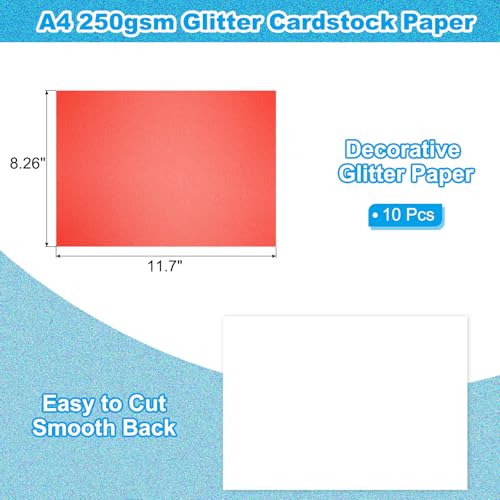 PATIKIL 10 Sheets Red Glitter Cardstock Paper, A4 250gsm Rectangle Premium Sparkly Paper Craft Cardstock Paper for Scrapbook Card Making DIY Art Projects Wedding Party - color: Red, size: A4
