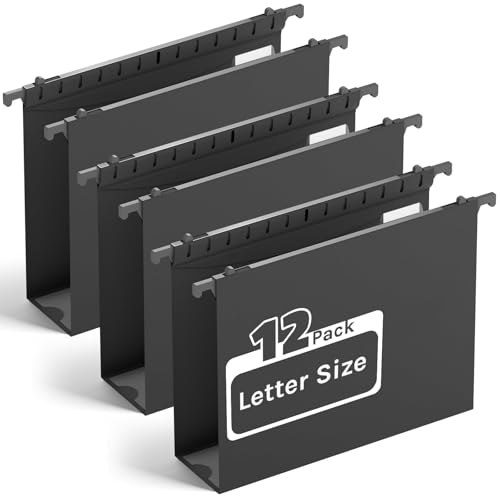 Ansook Plastic Extra Capacity Hanging File Folder,12 Pack Reinforced Letter Size Hanging Folders,Heavy Duty 2 Inch Expansion Filing Cabinet Folders,Black File Organizers for Bulk Files, Medical Charts - color: Black