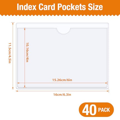 40 PCS Index Card Pockets 4"X6", Self Adhesive Card Pockets, Clear Label Pockets for Storage Bins, Plastic Labels Holders for Organizing, Loading, Drawer,Library Card, Totes, Shelves (4"X6") - size: 4"X6"