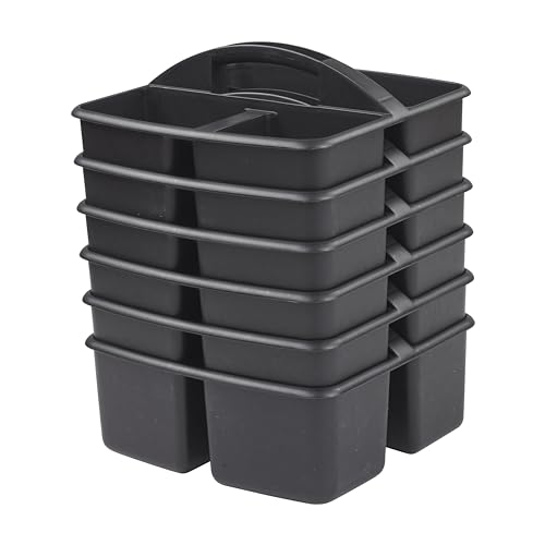 ECR4Kids 3-Compartment Small Plastic Caddy, Multipurpose Organization, Black, 6-Pack - color: Black