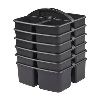 ECR4Kids 3-Compartment Small Plastic Caddy, Multipurpose Organization, Black, 6-Pack - color: Black