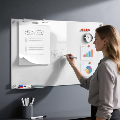 MaxGear Tempered Glass Whiteboard Dry Erase Board 48x30 Inch Ultra White | Magnetic Steel,Frameless Design,Smooth Writing,Ghost Free,Wall Mounted,Accessory Kits,Office Classroom Conference Room Use - color: Brilliance White, size: 48"W x 30"H
