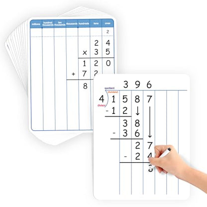 Aizweb 12 Pack Long Division Dry Erase Board Card,12" x 9" Multiplication Small Whiteboard Math Manipulatives for Kids Student Classroom Must Have Homeschool Teacher Supplies Learning Activities - style: 12 Pack Division