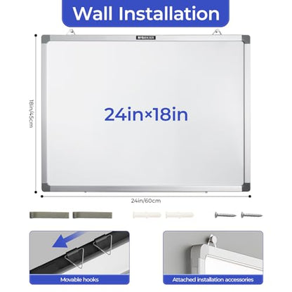 M&G Dry Erase Board Magnetic White Board for Wall, 24” x 18” Whiteboard with 2 Markers & 2 Magnets & 1 Eraser, Hanging Whiteboard with Silver Frame for Planning, Drawing, to Do List, Office Use - size: 24 X 18 Inches