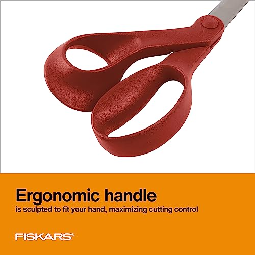 Fiskars Left-Handed Scissors, Precision Cutting for Craft Fabric Paper, Ergonomic Comfort Grip, Stainless Steel, 8", Red - style: Left-Handed