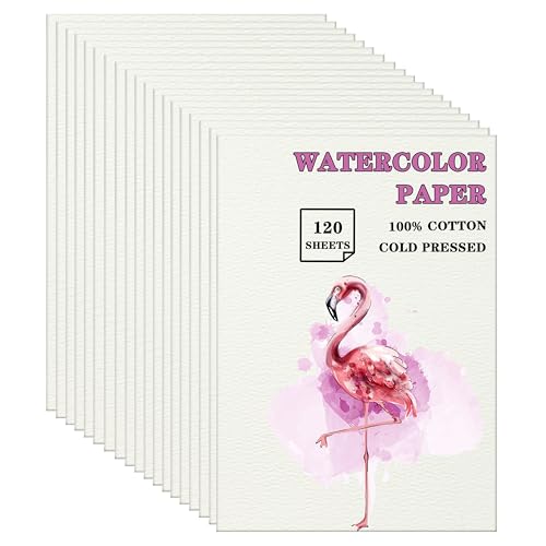 Silunkia 120 Sheets 100% Cotton Watercolor Paper 8.5 x 11 for Painting, 140lb/300gsm Heavyweight Cold Pressed Off White Paper for Students Adults Artists Drawing Valentine Gift Cards - size: 8.5 x 11