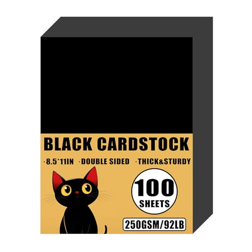 100 Sheets 92lb Black Cardstock, 8.5" x 11", Thick Black Paper DIY Craft Blank Invitation Halloween Supply, 92LB Cover 250 GSM - color: Black, size: 92lb-100sheets