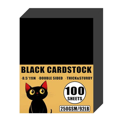 100 Sheets 92lb Black Cardstock, 8.5" x 11", Thick Black Paper DIY Craft Blank Invitation Halloween Supply, 92LB Cover 250 GSM - color: Black, size: 92lb-100sheets