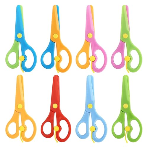 LovesTown Kids Scissors, 8PCS Blunt Tip Training Safety Scissors Stocking Stuffer for Toddler & Children, Anti-Pinch Design, Child Hand-Eye Coordination Development, Art Craft Cutting Paper Supplies