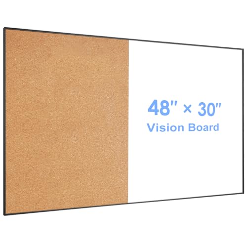 ARCOBIS Cork Board White Board Combo, Bulletin Board-Black Frame, Magnetic Dry Erase Board & Corkboard for Wall, Vision Board for Home, Office, School (Black, 48 x 30) - color: Black, size: 48" x 30"