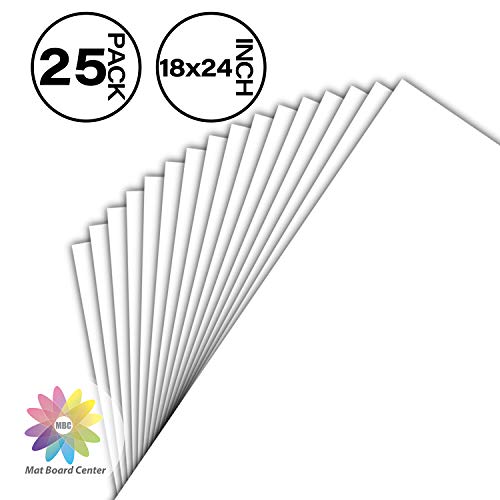 Mat Board Center, Pack of 25, 18x24 White Backing Boards, 4-Ply Thickness Cardboard for Picture/Photo/Framing Back Support - size: 18x24