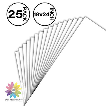 Mat Board Center, Pack of 25, 18x24 White Backing Boards, 4-Ply Thickness Cardboard for Picture/Photo/Framing Back Support - size: 18x24