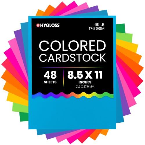 Hygloss Bright Colored Cardstock - 8.5x11-Inch, 12 Assorted Colors, 48 Sheets, 65 lb/ 176 gsm, Fade-Resistant, Acid-Free Color Card Stock Paper - color: 12 Assorted Colors, size: 8.5 x 11 Inch, style: 48 Sheets