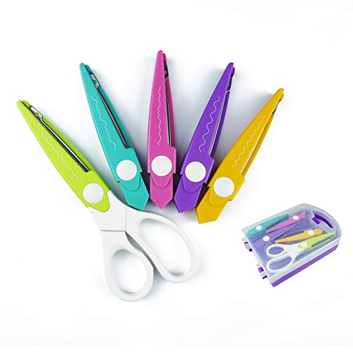 Decorative Scissors Set, 5 Pairs Craft Scissors Decorative Edges with Portable Organizing Container