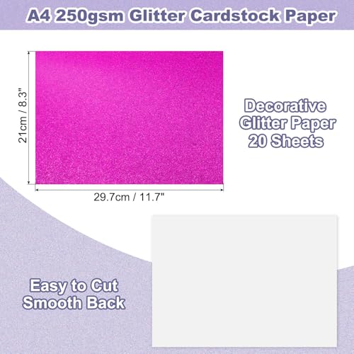 PATIKIL 20Sheets Hot Pink Glitter Cardstock, 8.3x11.7 in A4 Glitter Paper Card Stock Shiny Scrapbook 250gsm Sparkly Paper Large Shimmer for Crafts Scrapbook DIY Art Wedding Party - color: Hot Pink, size: 8.3x11.7 In