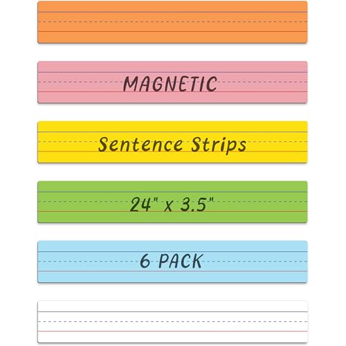 Attractivia Dry Erase Magnetic Sentence Strips for Teachers, Whiteboards & Classrooms - 24" x 3.5" - 6 Colored Sentence Strips - Practice Handwriting, Sight Words, Spelling and Math - color: Extra Long