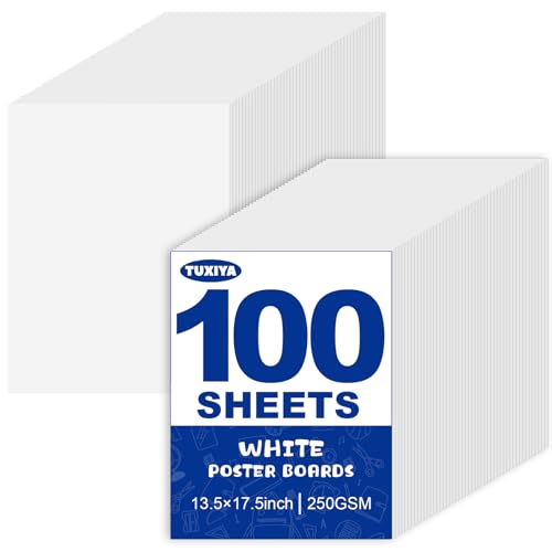 TUXIYA 100 Pack White Poster Board,13.5" x 17.5" White Poster Paper Bulk,250GSM/92LB Heavy-Weight Blank Poster Board for Arts,Craft,Projects Presentations,Drawing Scrapbooking - size: 13.5*17.5in-100P