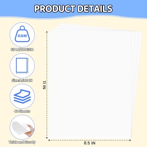 Cardstock 8.5 X 11, 40 Sheets White Card Stock, 65lb/ 180gsm Copy Paper, Cardstock Printer Paper for Art, Drawing, Invitations, DIY Cards, Craft, Construction, School & Office Supplie - color: White, size: 40Sheets