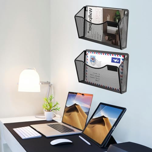 Gawerk 3 Pack Wall File Organizer, Mesh Wall File Pocket Mail Organizer Hanging Metal Vertical Wall Mounted File Holder for Office/Home - size: 3 Pack Wall Mounted