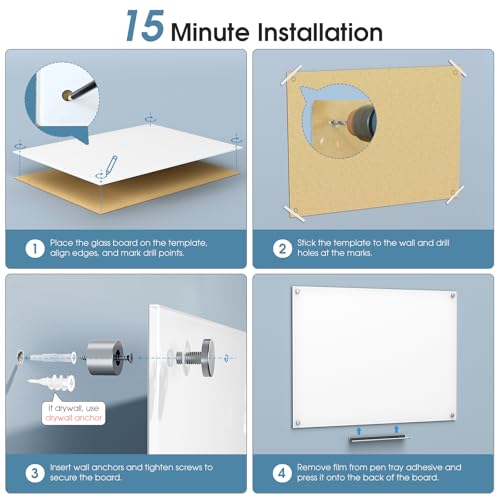 MaxGear Tempered Glass Whiteboard Dry Erase Board 48x30 Inch Ultra White | Magnetic Steel,Frameless Design,Smooth Writing,Ghost Free,Wall Mounted,Accessory Kits,Office Classroom Conference Room Use - color: Brilliance White, size: 48"W x 30"H