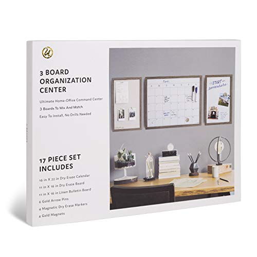 U Brands Organization Center Kit, Rustic Wood Frame, Includes Magnetic Dry Erase Calendar, Magnetic Whiteboard, Linen Bulletin Board, Along with 6 Pins, 4 Markers, and 4 Magnets (4835U00-01)