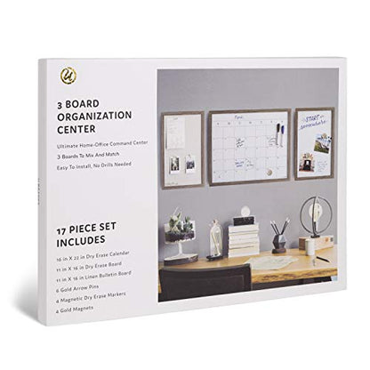U Brands Organization Center Kit, Rustic Wood Frame, Includes Magnetic Dry Erase Calendar, Magnetic Whiteboard, Linen Bulletin Board, Along with 6 Pins, 4 Markers, and 4 Magnets (4835U00-01)